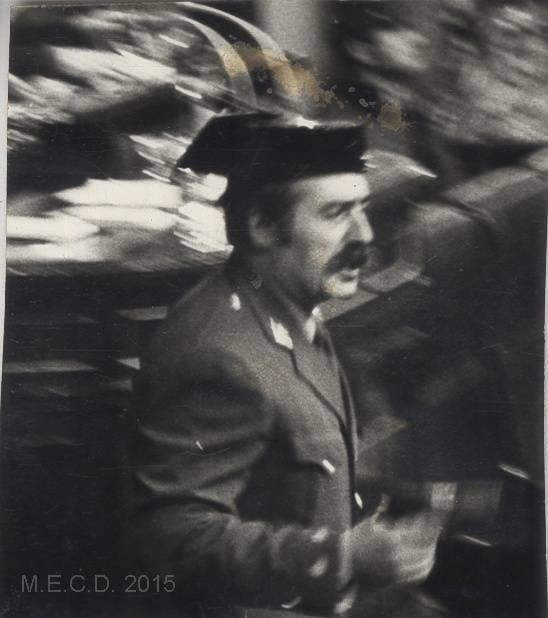 Antonio Tejero with a gun in his hand, breaking into the Congress of Deputies on 23 February 1981 attempting a coup.